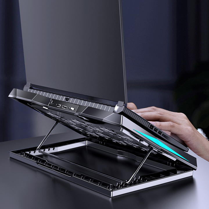 Đế tản nhiệt tuỳ chỉnh độ nghiên cho laptop có đèn led - 6 quạt có thể điều chỉnh tốc độ gió cực êm và làm mát nhanh