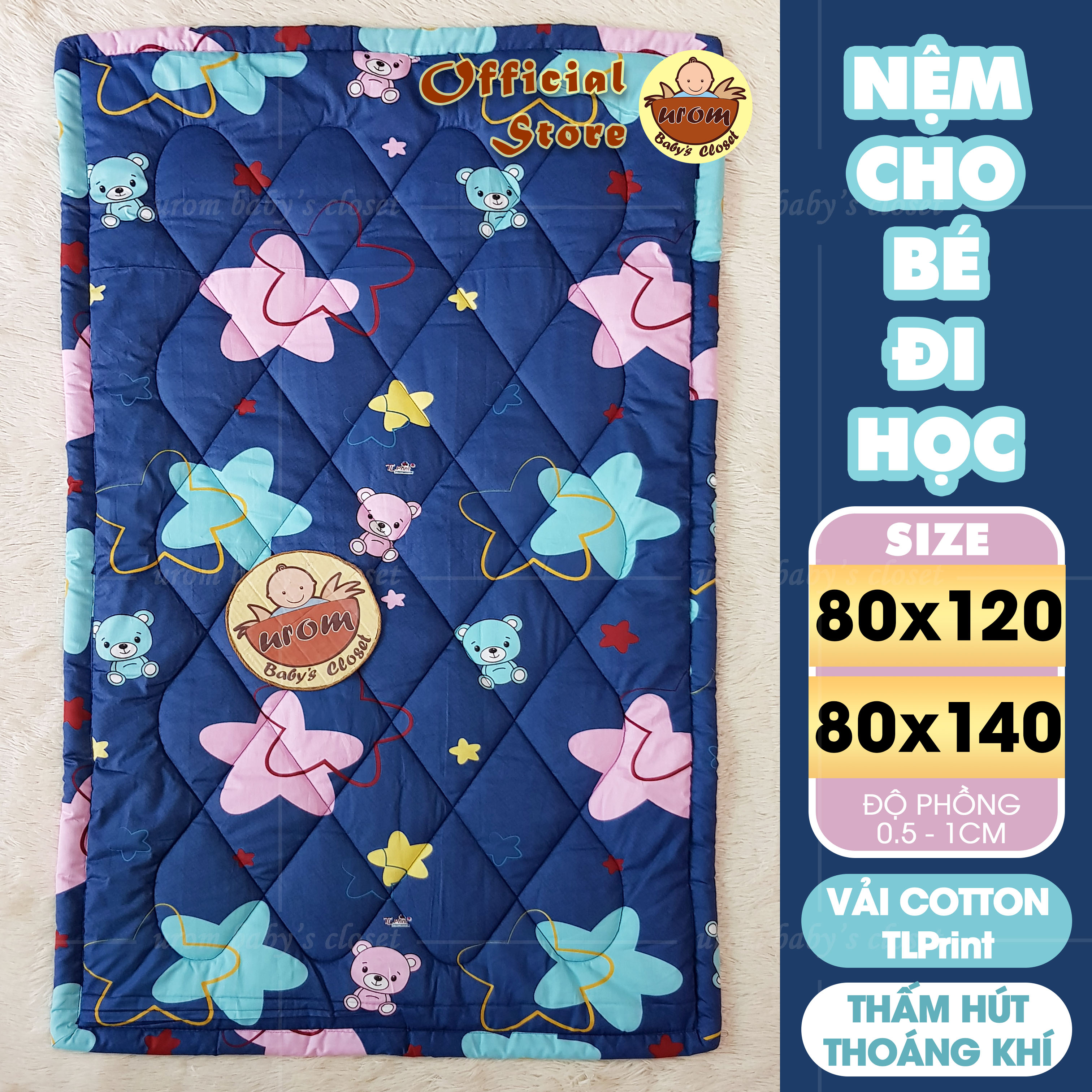 [HỎA TỐC] Nệm cho bé đi học nhà trẻ 80x120cm 80x140cm cotton TLprint tấm lót chần bông ngủ trưa mầm non mẫu giáo, tiểu học họa tiết hoạt hình Urombaby