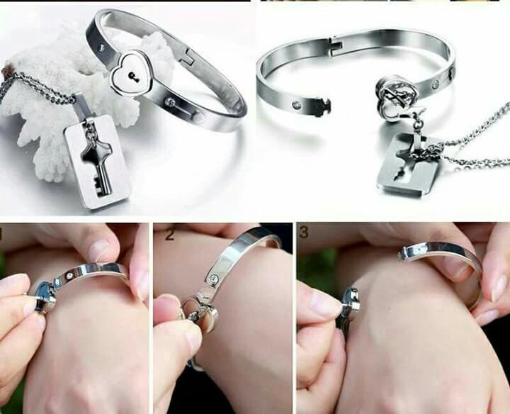 Bộ đôi vòng tay ổ khóa + dây chuyền chìa khóa titan - bộ vòng tay tình yêu
