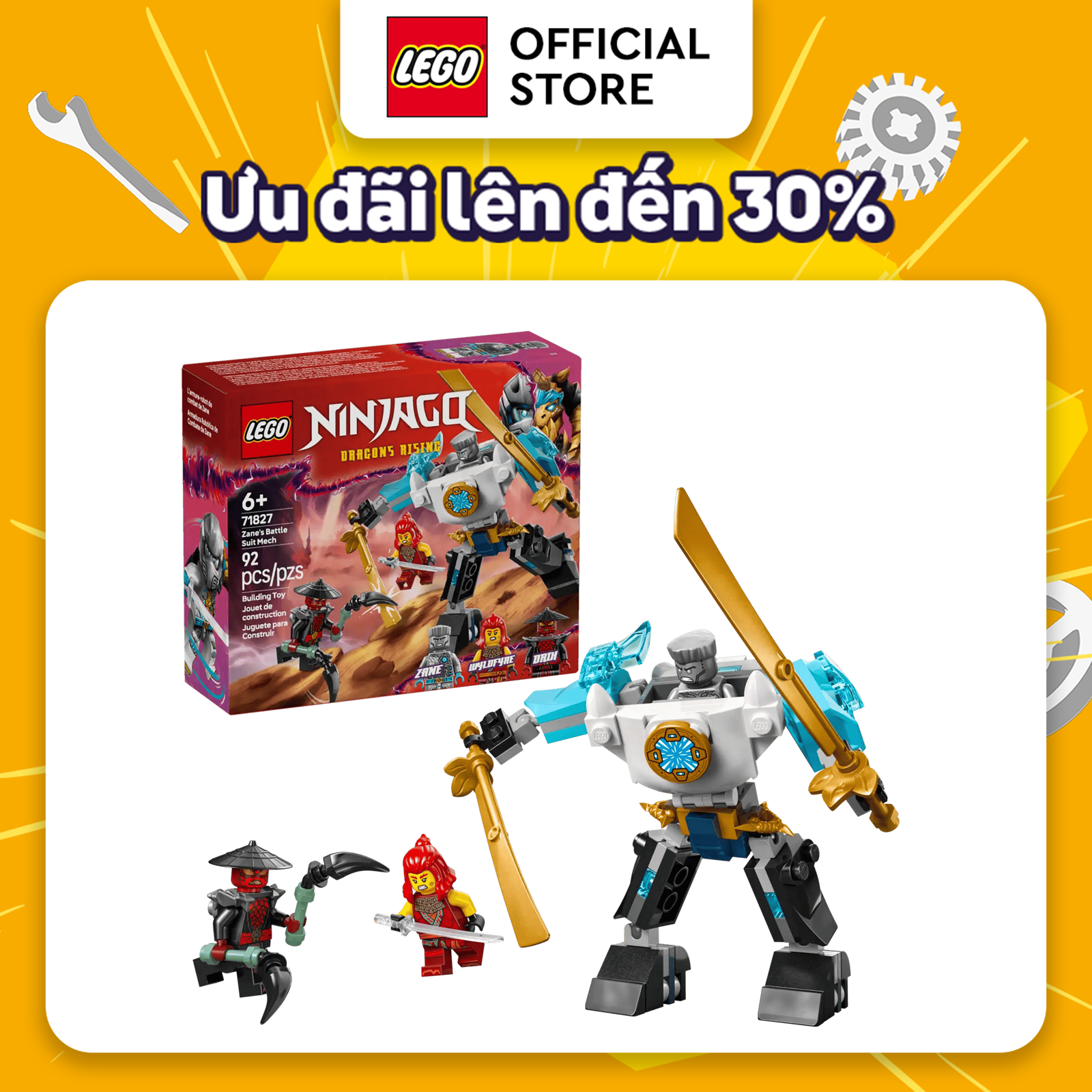 LEGO NINJAGO 71827 Đồ Chơi Lắp Ráp Chiến Giáp Của Zane (92 chi tiết)