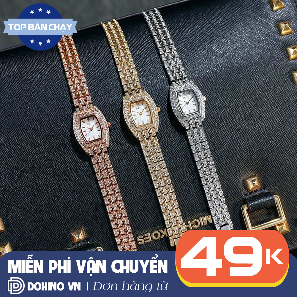 Đồng hồ thời trang nữ DZG D163.DOHINO, mặt hình bầu dục chạy 3 kim, dây đính đá sang trọng
