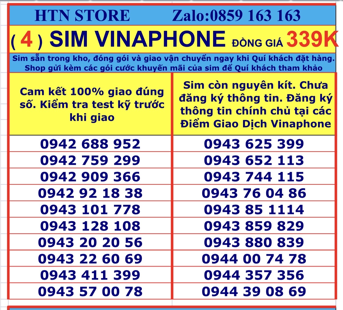 Sim vinaphone số đẹp giá rẻ đồng giá 339k - sim trả trước