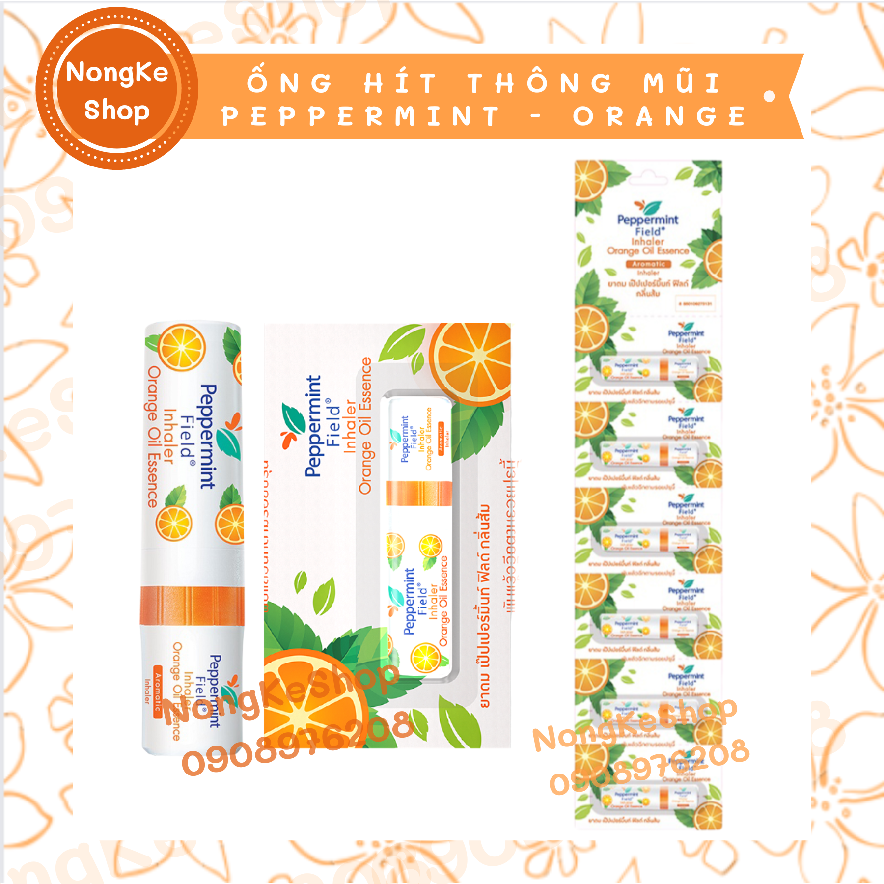 Combo 1 dây 6 ống hít thông mũi peppermint field orange thái lan
