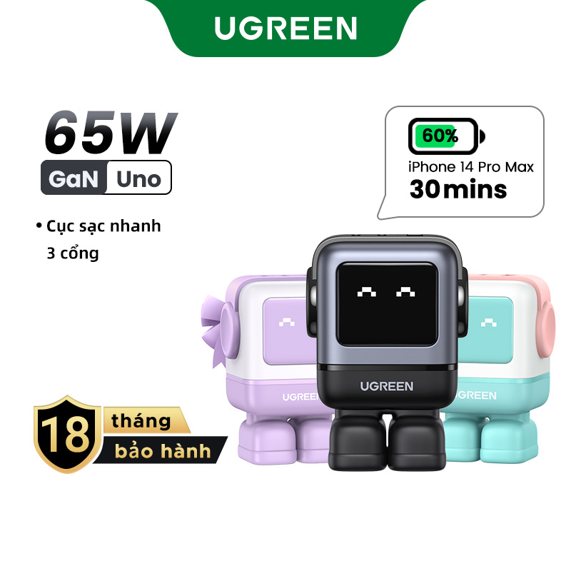 UGREEN Củ sạc Nhanh Nexode Robot UGREEN Uno 65W 30W GaN Charger Cho iPhone 16 Pro max | Công nghệ GaN Củ Sạc sb c mini Công nghệ PD3.0 QC4.0 PPS Cho iphone 15 14 14 pro max macbook air ipad pro mini