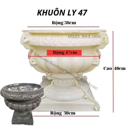 Khuôn đúc chậu cảnh Ly 47, Dùng làm chậu hoa cây cảnh xi măng, Chất liệu nhựa ABS cao cấp