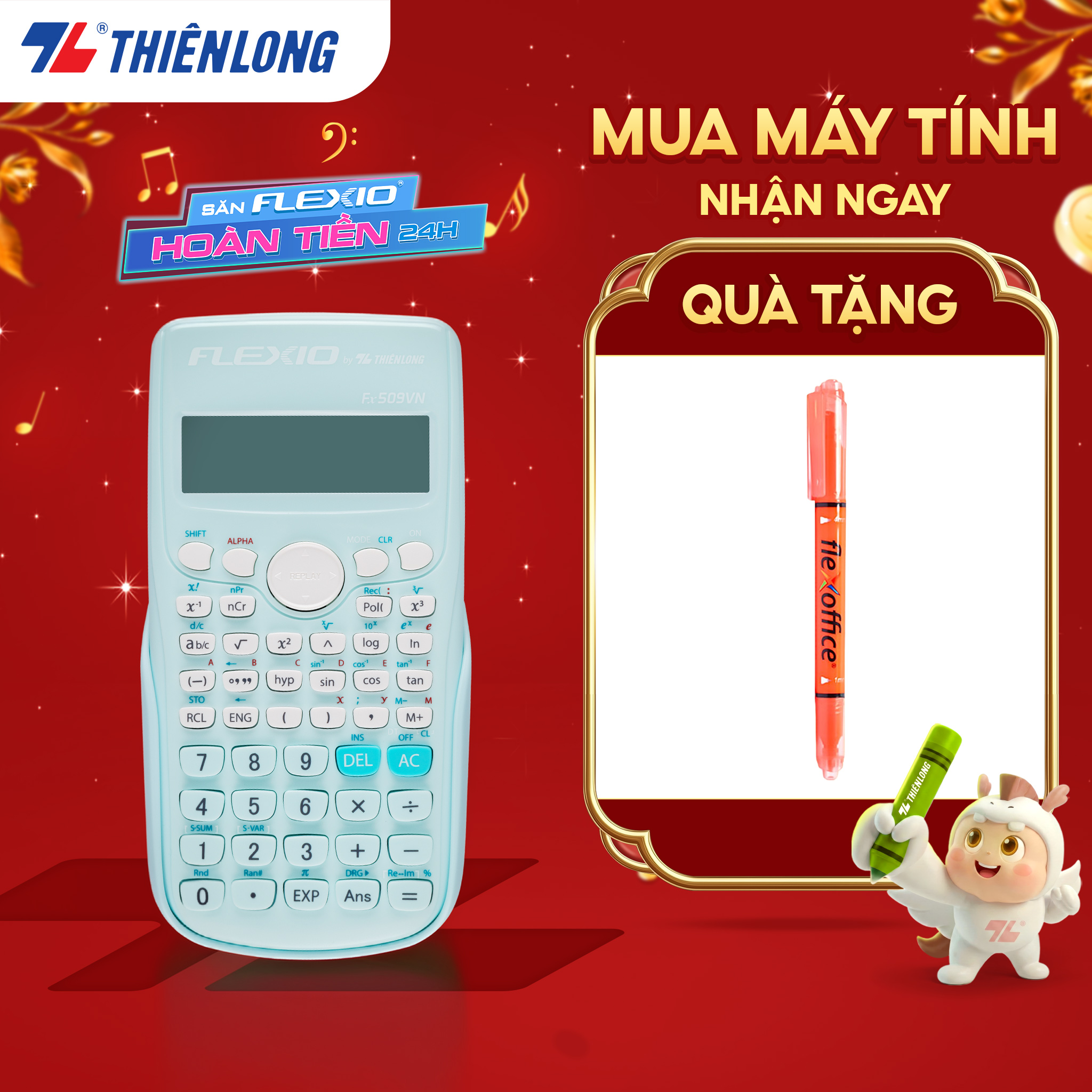  Máy tính khoa học Thiên Long Flexio Fx509VN - Dành cho học sinh có hơn 240 tính năng đạt chuẩn mang vào phòng thi 