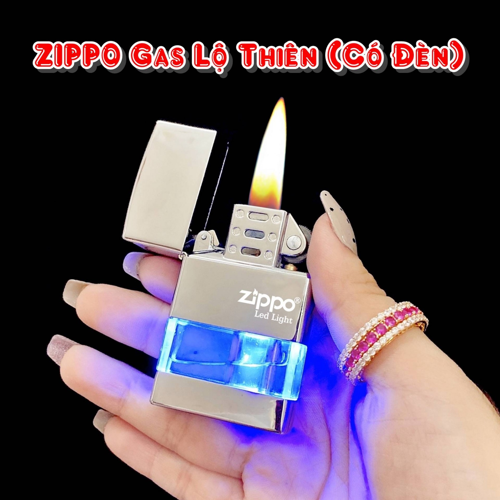 Bật Lửa Zippo Gas Lộ Thiên (Có Đèn Xanh Dương) - (Xài Gas)