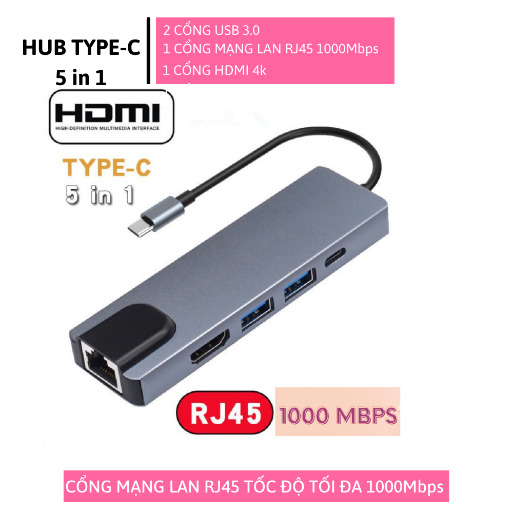 Bộ chuyển đổi HUB Type C Thunderbolt 3 Dock USB 3.0 Type C sang HDMI USB