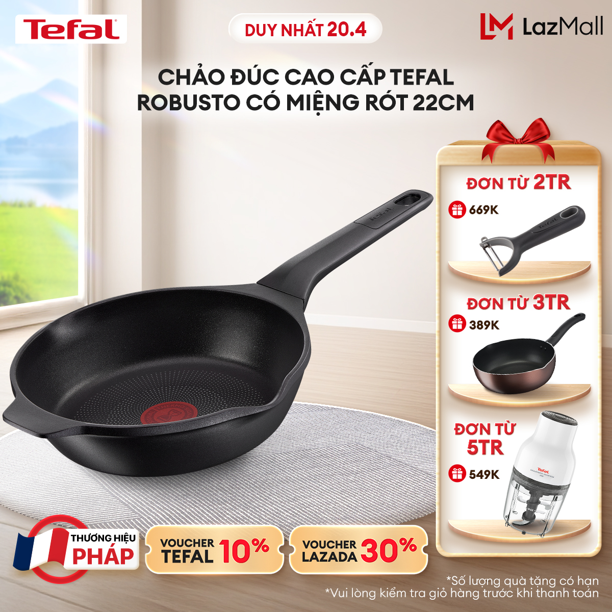 [NHẬP MÃ TEFALOFF30T4 GIẢM 30%] Chảo đúc cao cấp Tefal Robusto có miệng rót 22cm