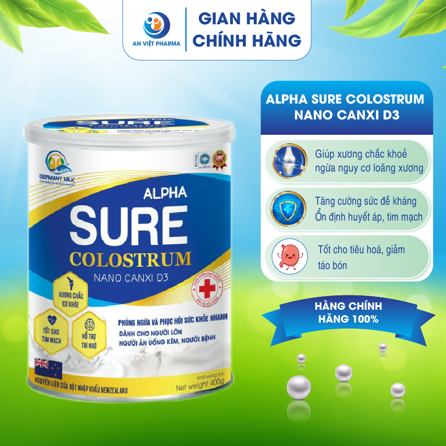 (Combo 3 lon) Sữa Alpha sure Colostrum Nano Canxi D3- lon 900g