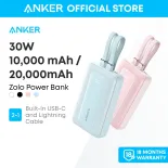 sạc dự phòng Anker Zolo 10,000mAh Power Bank 10K - 30W, Built-In USB-C and Lightning Cable, Compatible with MacBook, iPhone 17/16/15 /14 Series, Samsung