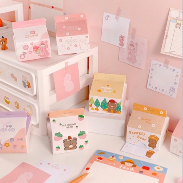 Hộp giấy note hình hộp sữa cute 200 tờ