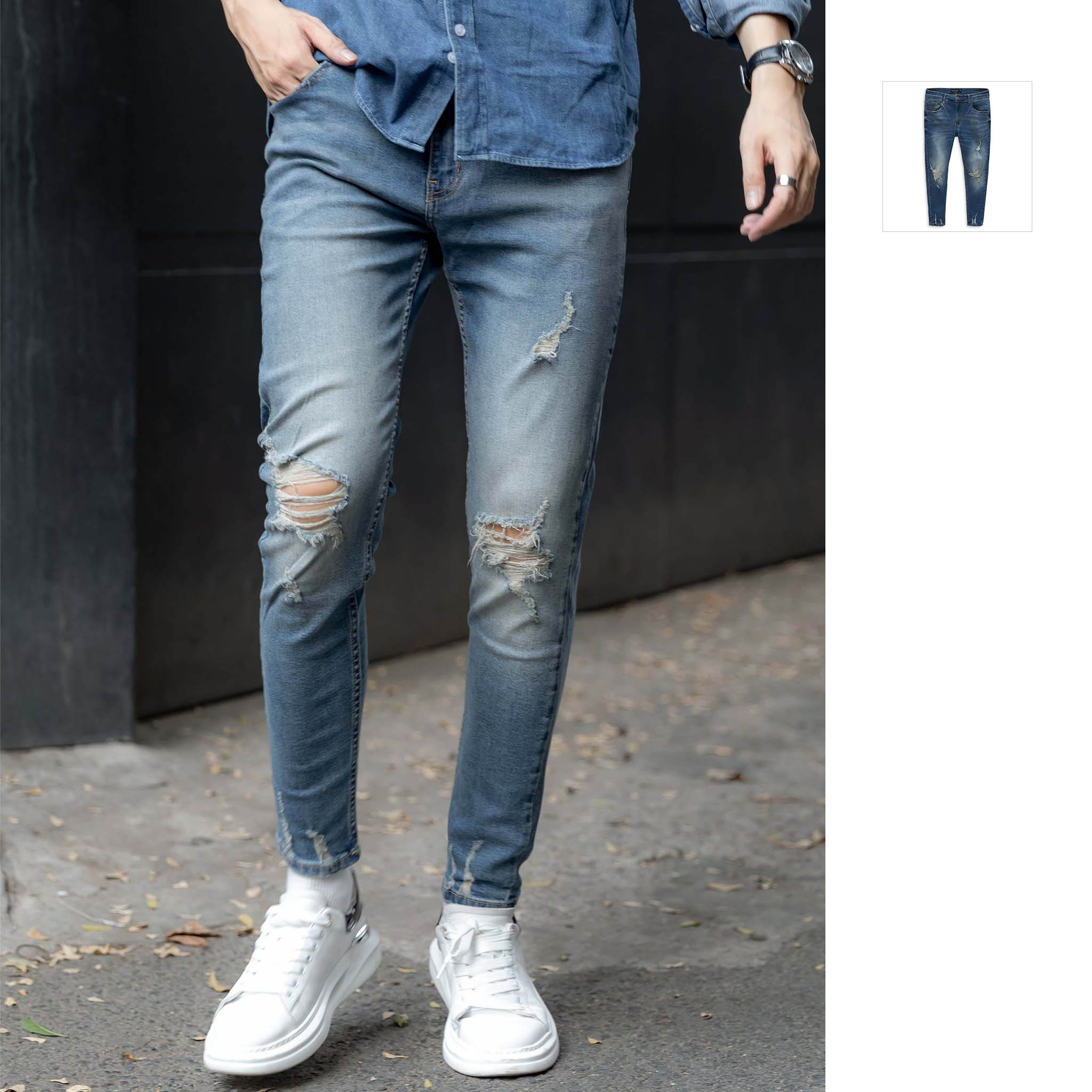 Quần jean nam skinny rip blue, qj0015-01 ,somehow