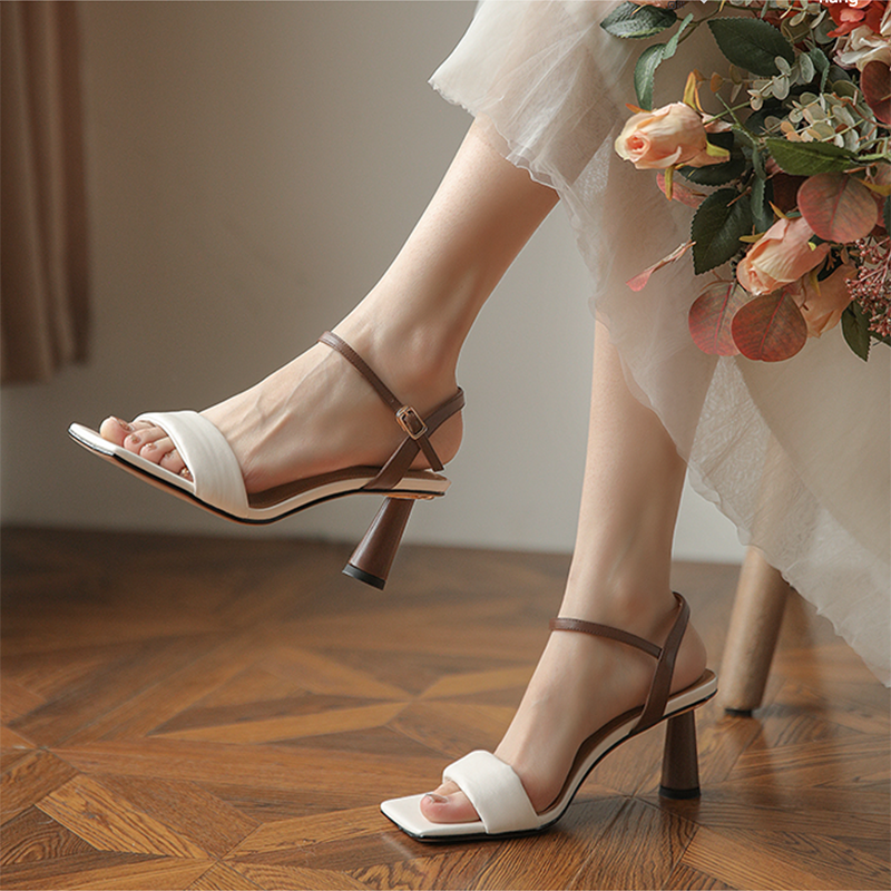 Giày cao gót nữ ZINA hở mũi cao 7 phân, giày sandal nữ quai phồng gót trụ chuẩn hàng VNXK ZN0003