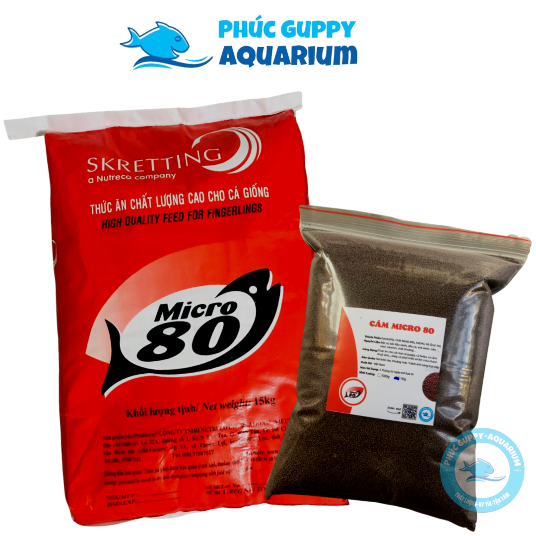 Cám micro 80 | thức ăn hạt nổi cho cá guppy, betta, cá thuỷ sinh hoặc cá nhỏ hơn 2 ngón…