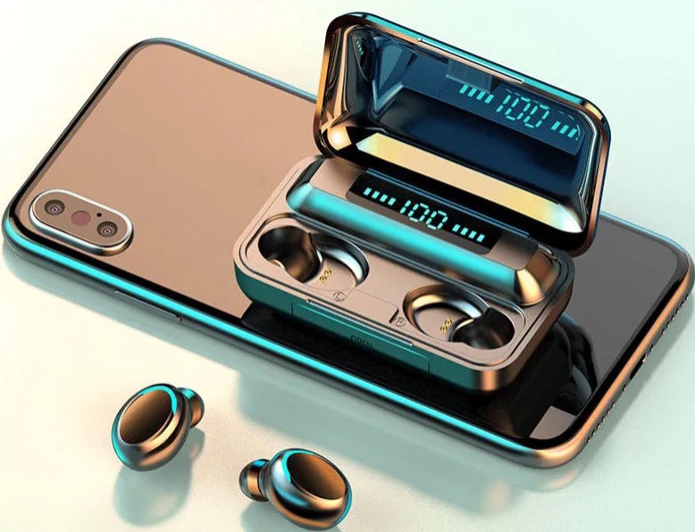 Tai nghe F9 bluetooth không dây kiểu dáng nhỏ gọn âm thanh sắc nét với màu đen lộng lẫy thích hợp cho mọi điện thoại