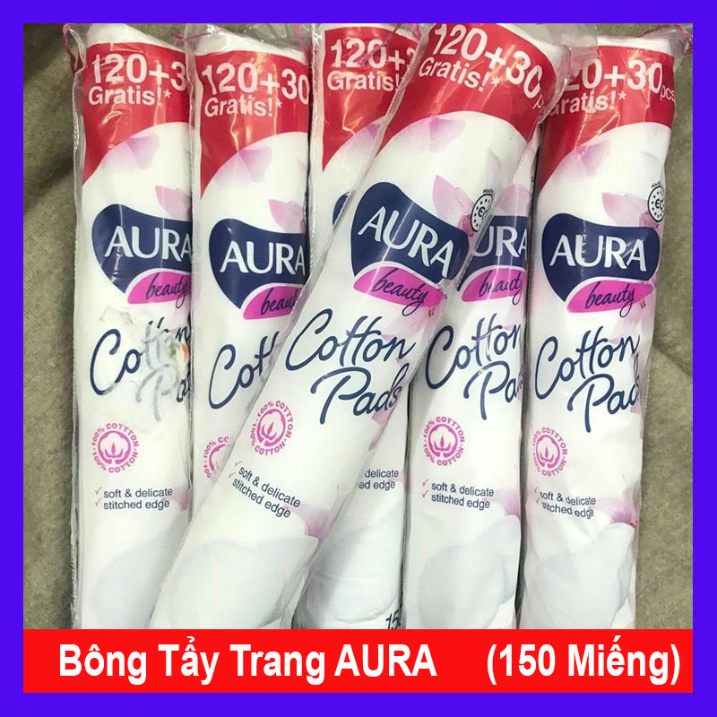 Bông tẩy trang 100% cotton aura 150 miếng