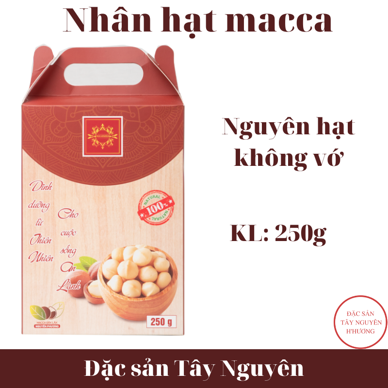 Nhân hạt macca tách vỏ cao cấp Nguyên Phương hộp 250g, nhân macca sấy nguyên hạt không vỡ , giàu dinh dưỡng xuất xứ Đăk Lăk