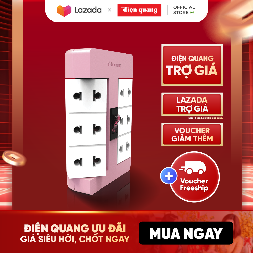 Ổ Cắm Xoay 90° Điện Quang ĐQ ESK RT 6PW (6 Lỗ, màu hồng trắng)