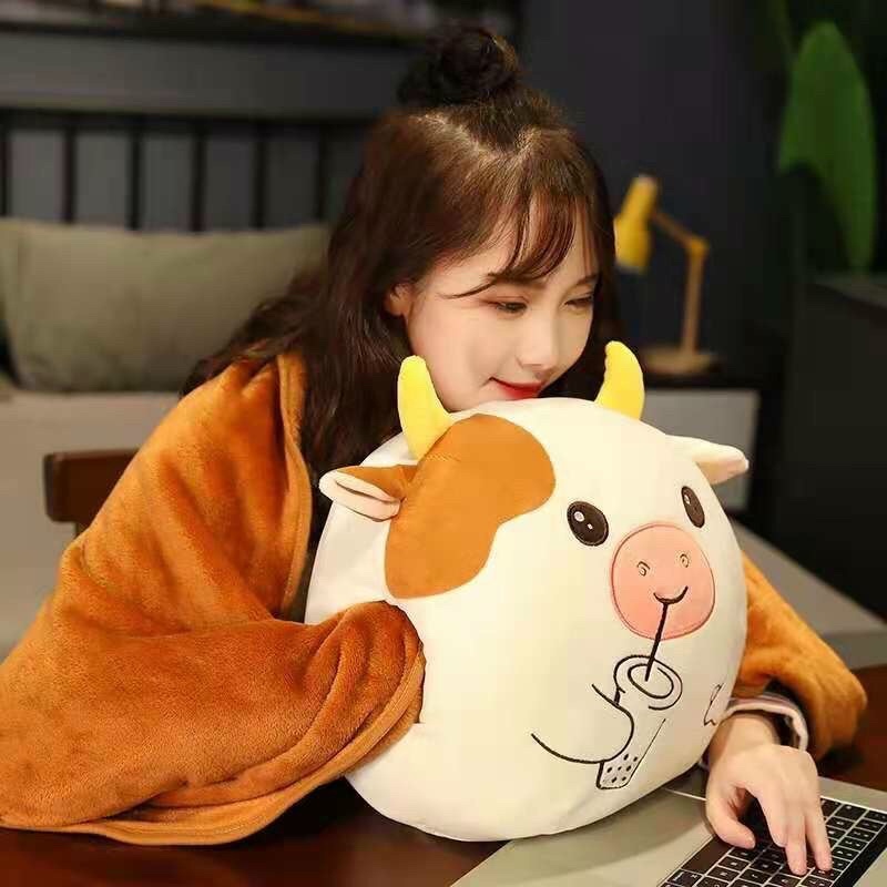 Bộ chăn Bò Sữa ủ tay 3 in 1 siêu mềm mịn kèm chăn đắp. Chất Liệu vải Nhung Mềm Mịn