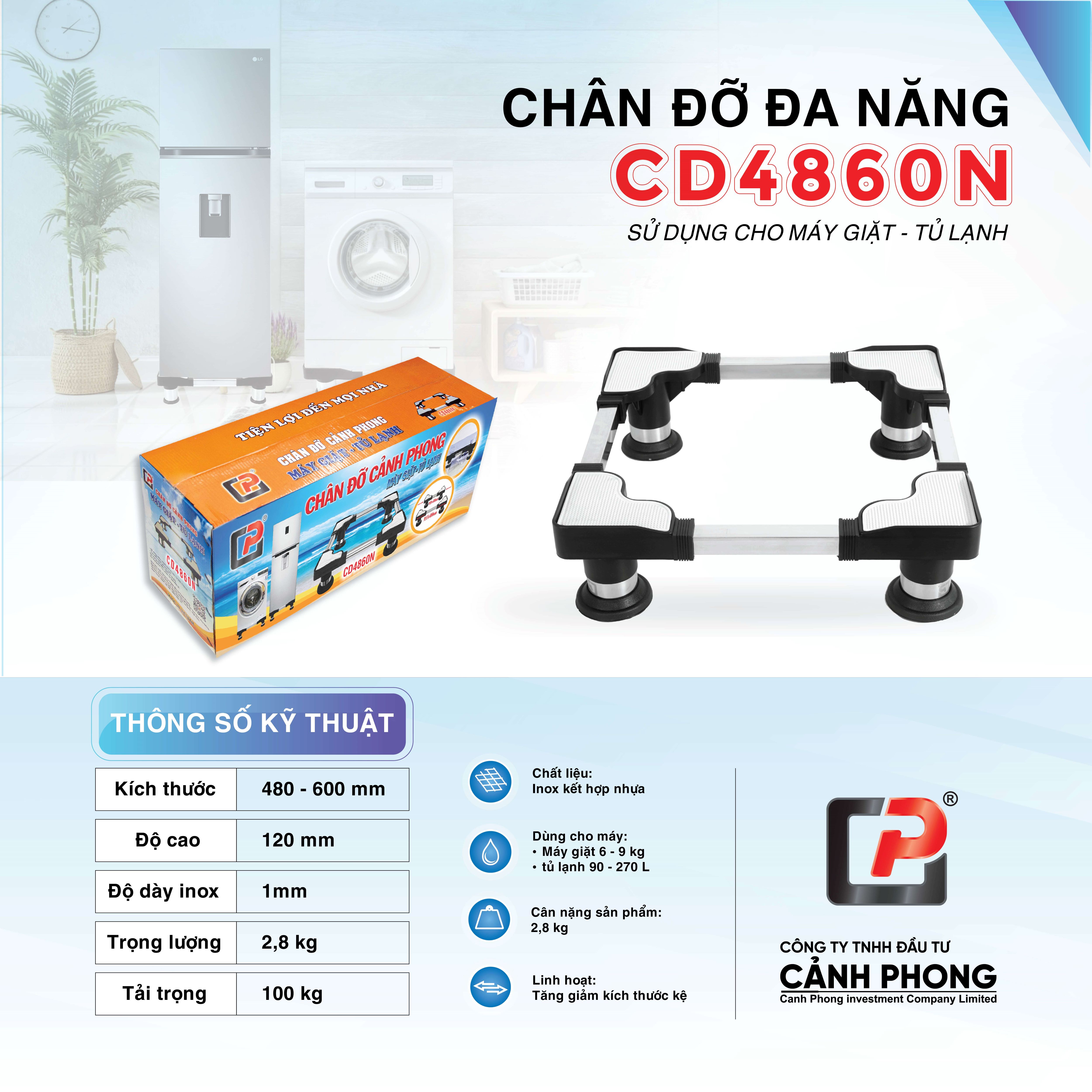 Chân Đỡ Máy Giặt Tủ Lạnh Cảnh Phong CD4860N (Chân Inox 48-60cm )