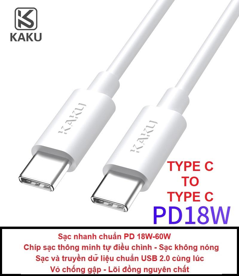Cáp sạc nhanh type c to type c kaku chuẩn pd 18w truyền dữ liệu chống gập chống rối cách nhiệt sạc nhanh 2 đầu type-c