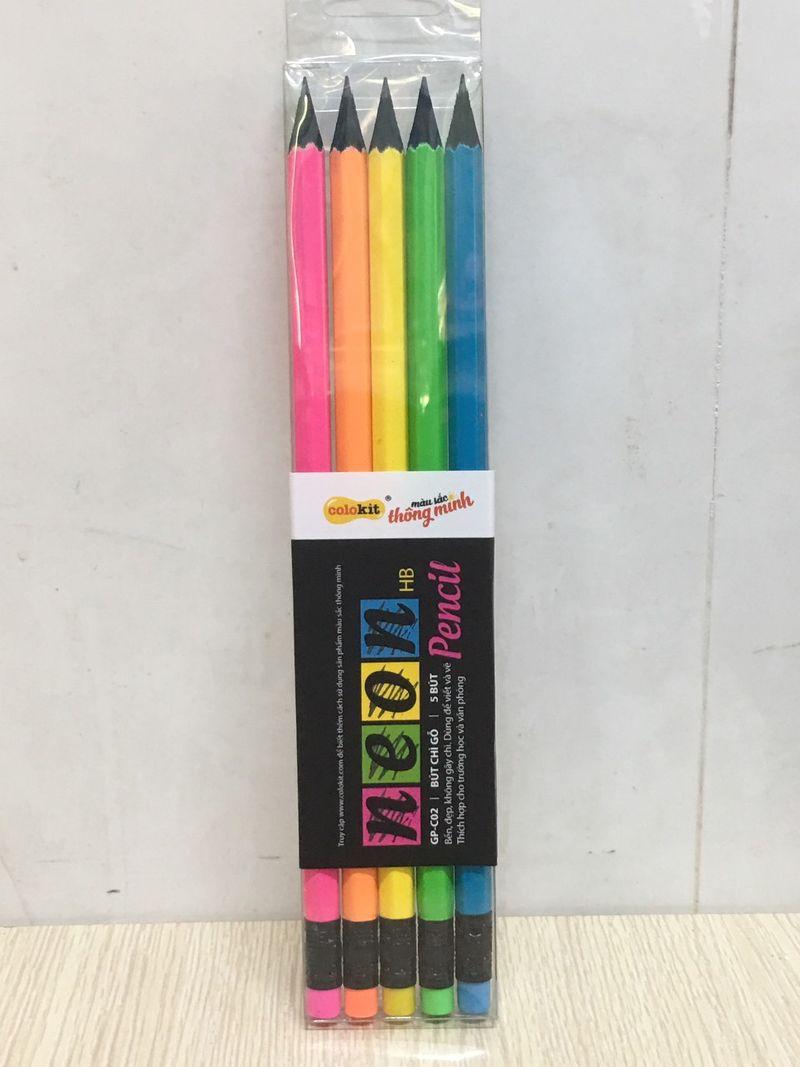 Bút chì hb neon gp-c02 hộp 5 cây