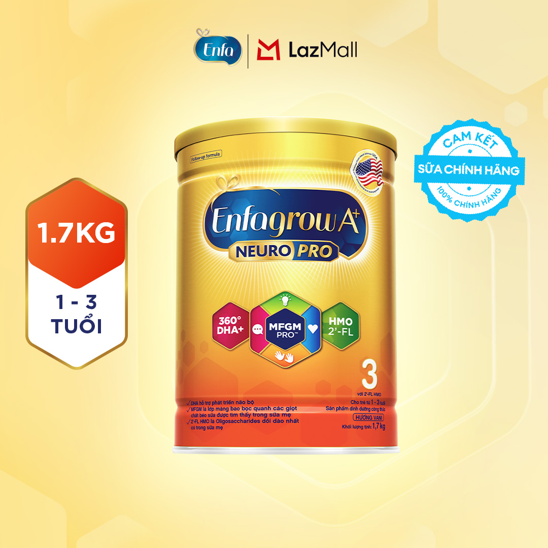 Sữa bột Enfagrow A+ NeuroPro 3 Vị thanh mát 2FL HMO với dưỡng chất DHA & MFGM cho trẻ từ 1–3 tuổi –