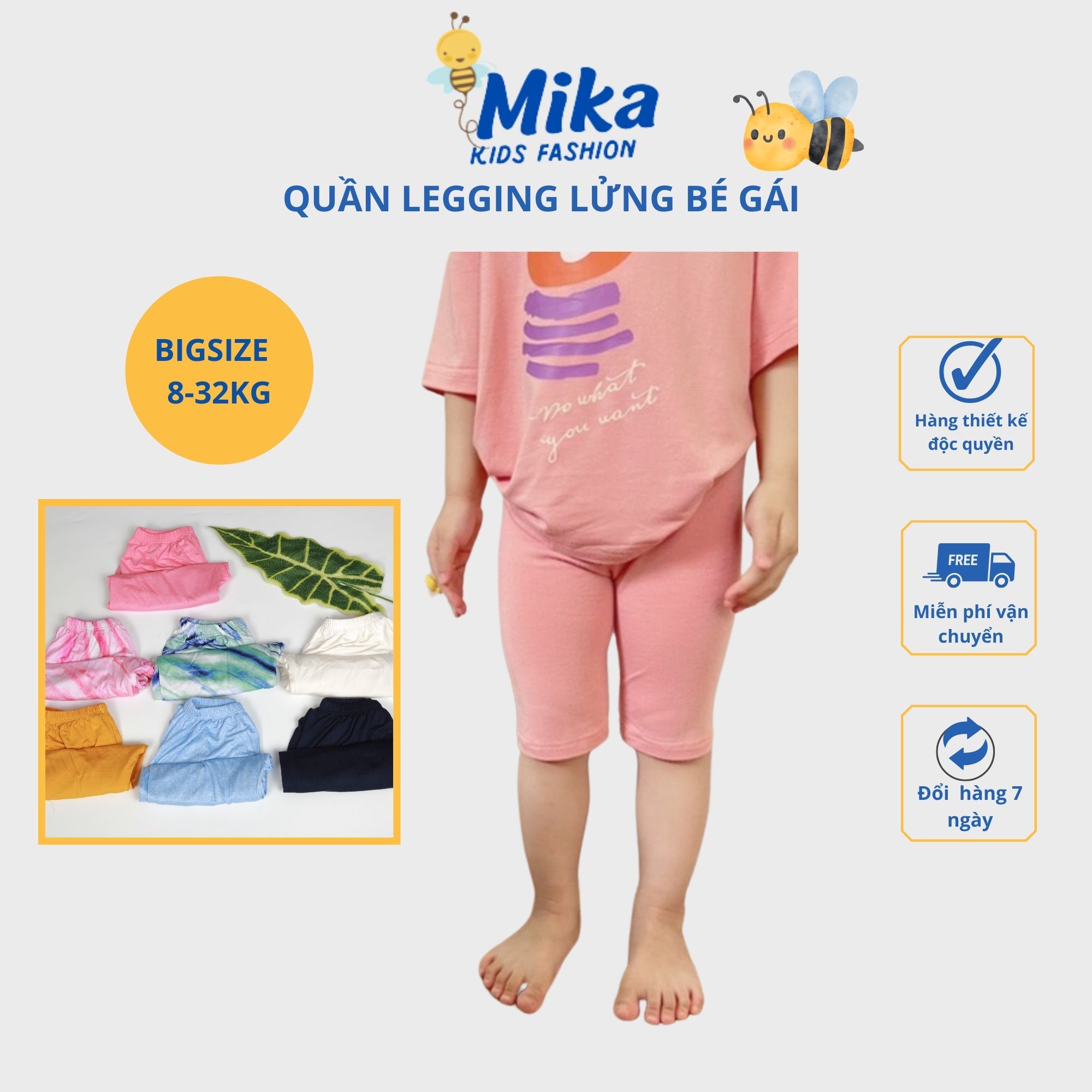 Quần Legging bé gái, quần Legging lửng cho bé MIKA chất liệu 100% COTTON lụa thoáng mát co giãn 4 chiều cho mùa hè mặc đi học đi chơi thoải mái vận động , đủ size từ 1 2 3 4 5 6 7 8 tuổi cho bé gái từ 7 đến 30kg