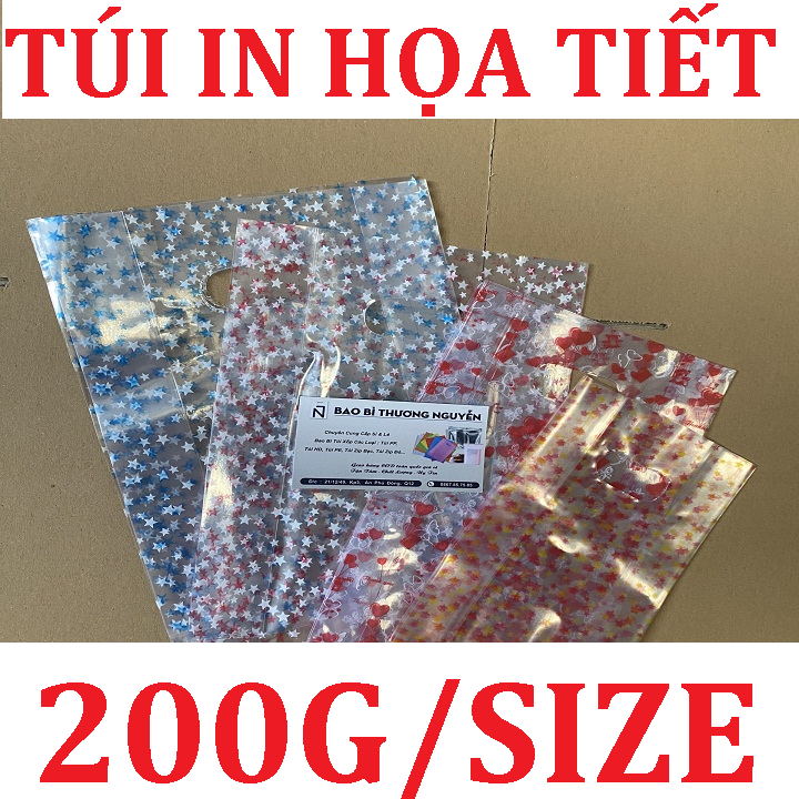 200G Túi Xốp PP Trong, Nilon Họa Tiết Đẹp Ngẫu Nhiên, Đủ Size, Túi Dày Đẹp đựng mỹ phẩm, quần áo tiện dụng, BAO BÌ TÚI 379