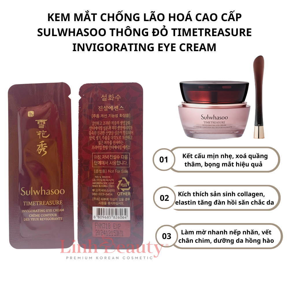 [Sulwhasoo] Combo 6/12/36 Gói Kem Mắt Chống Lão hoá cao cấp Sulwhasoo Thông Đỏ Timetreasure invigora