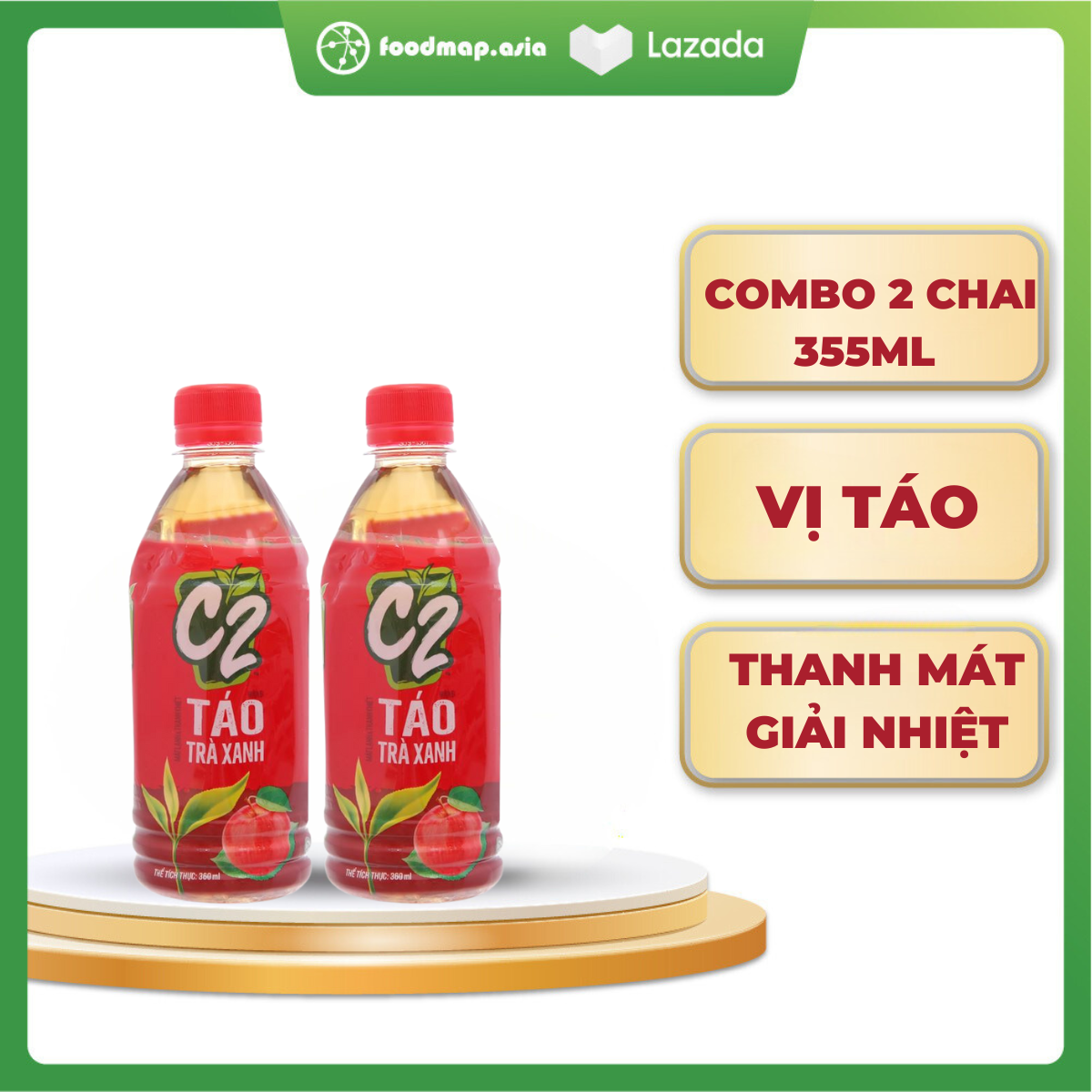 Trà xanh c2 hương táo - chai 355ml