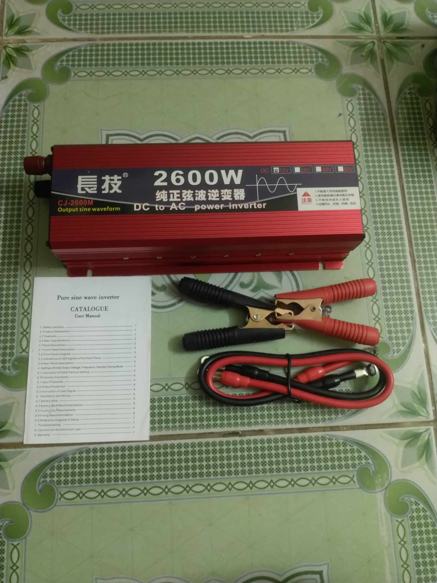 Bộ chuyển điện 24v lên 220v 2600w sóng sin chuẩn, bộ inverter -kích điện 24v lên 220v