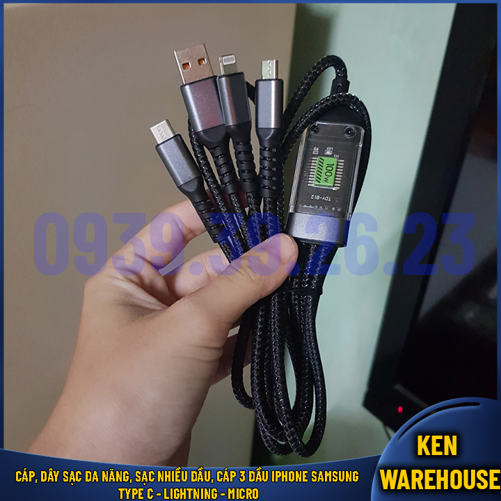 Cáp dây sạc đa năng sạc nhiều đầu cáp 3 đầu sạc nhanh 100w - ken warehouse