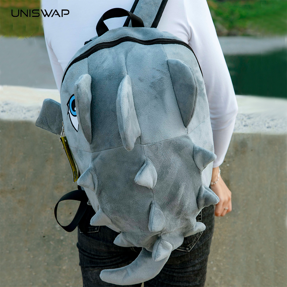 Balo khủng long VẢI NHUNG MỊN cỡ trung màu xám siêu xinh, đựng vừa nón bảo hiểm, sách vở đi học đi chơi