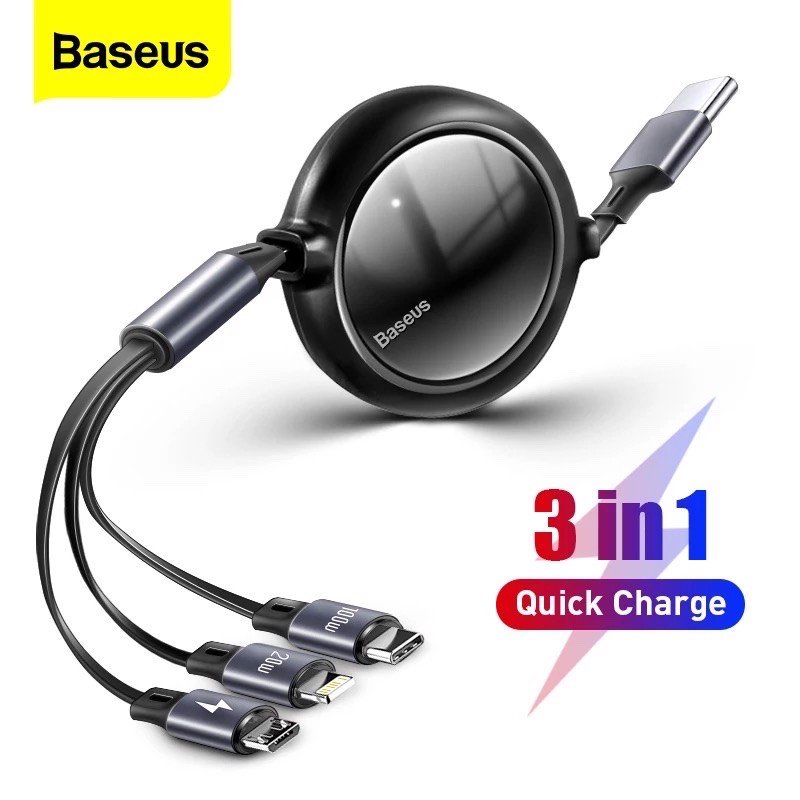 Cáp dây rút, sạc nhanh 3 đầu Baseus Bright Mirror 3 in 1 Retractable 100W