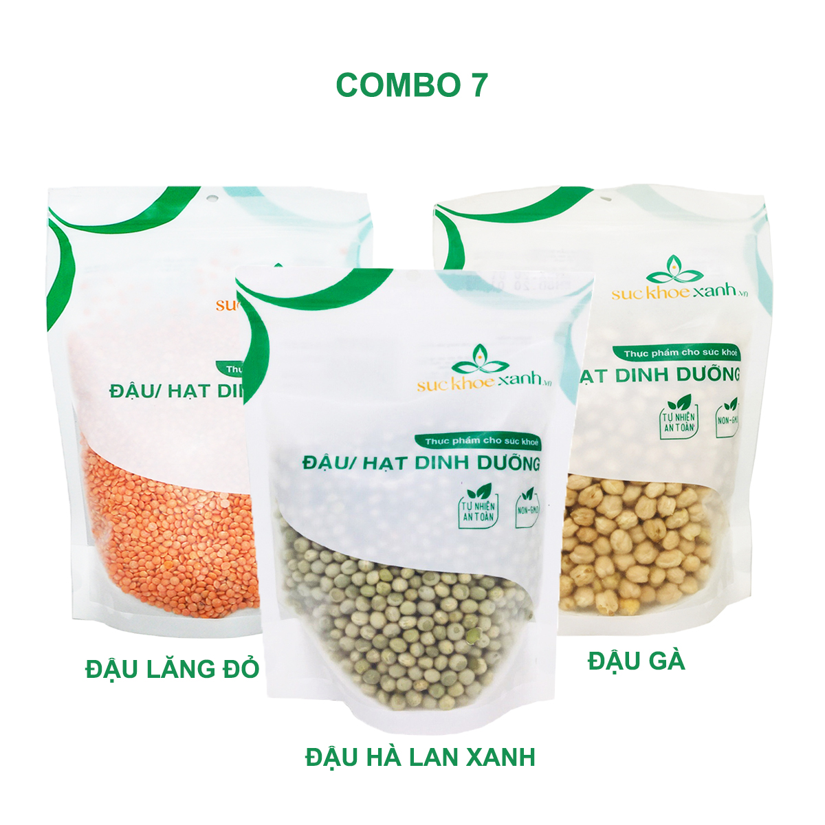 Combo Đậu gà & Đậu lăng đỏ & Đậu hà lan xanh nguyên hạt