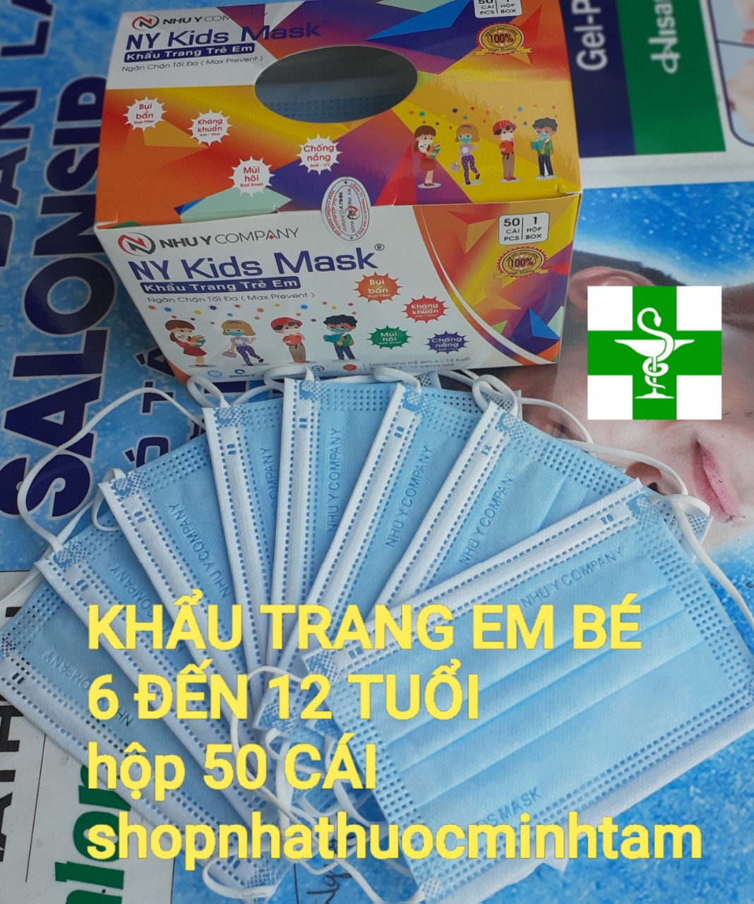 KHẨU TRANG NHƯ Ý ( EM BÉ 6 ĐẾN 12 TUỔI )  ( 1 HỘP 50 CÁI MÀU XANH )
