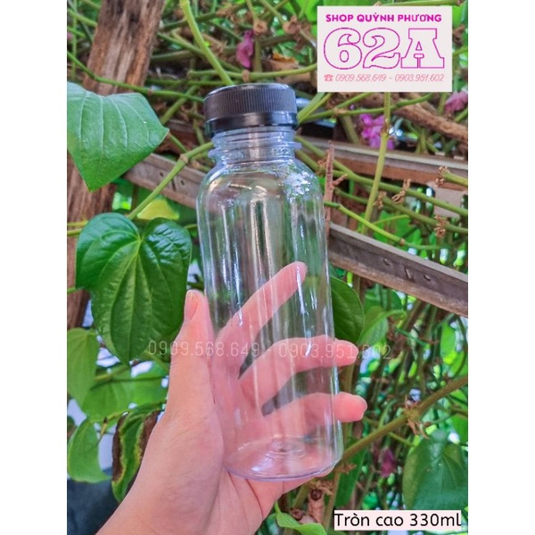 Chai 330ml Tròn Miệng Rộng kèm nắp đen