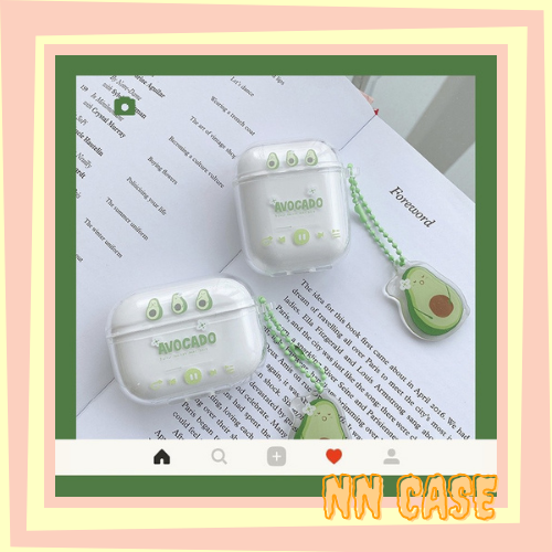Case airpod 1/2/pro trong suốt in hình trái bơ xanh