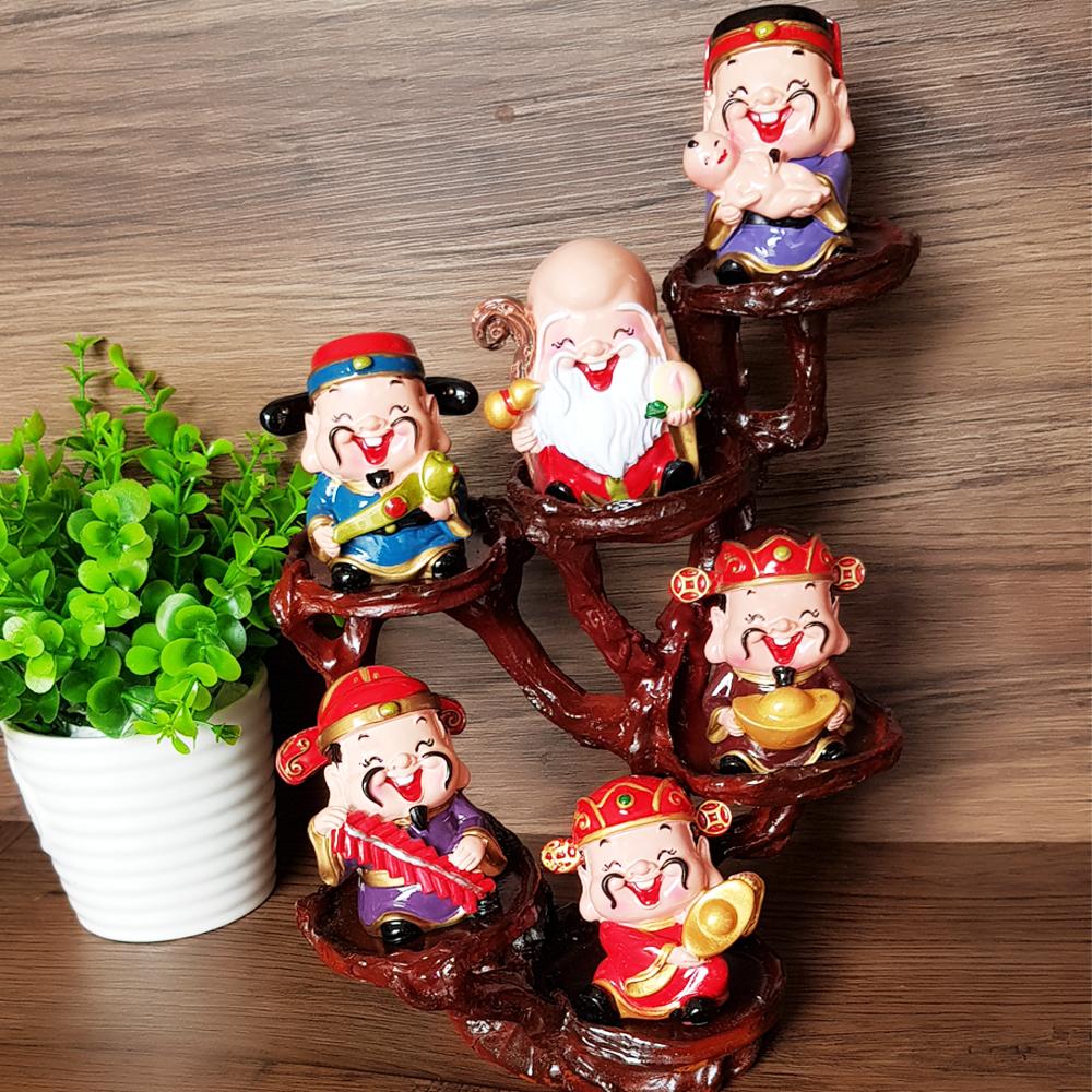 Bộ tượng Ngũ Phúc kèm đế đứng + tượng Thần Tài thỏi vàng 6cm