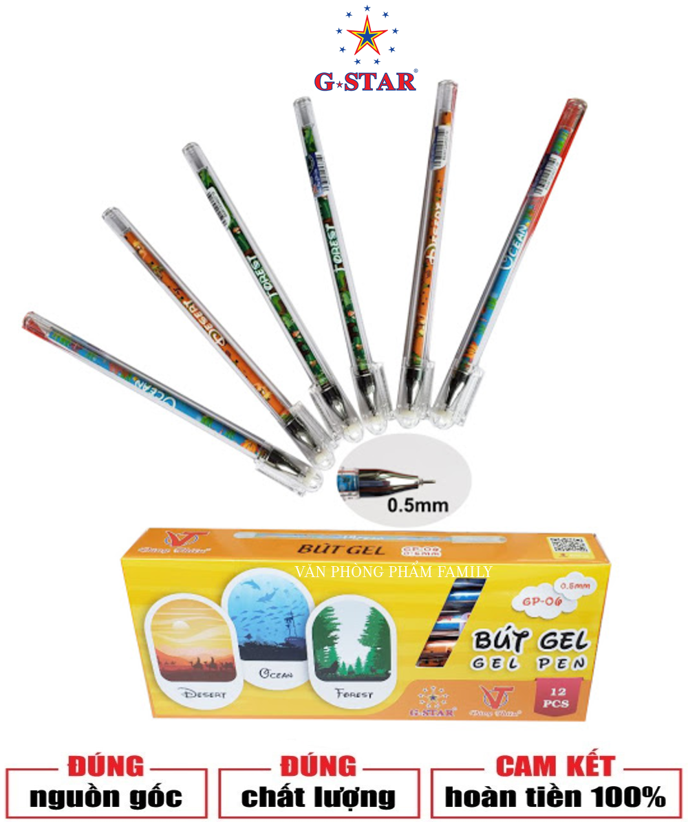 Hộp 12 cây viết gel G-STAR GP06 Đầu bút lướt êm, mực ra đều, không bị nhòe, nét bút đẹp và chuẩn như ý ngòi 0.5mm