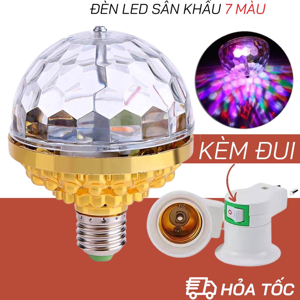 Đèn led vũ trường xoay 7 màu 5 chế độ - đèn led nháy chớp 7 màu tự xoay đui tròn cao cấp trang trí tết