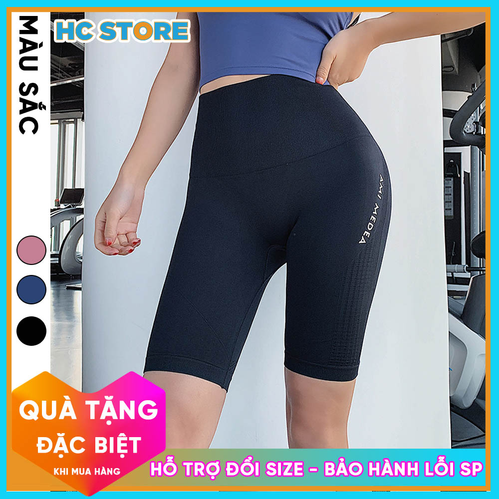 Quần Short Lửng Nữ QL07 Ami Medea Tập Gym Yoga Lưng Cao Nâng Mông Chất Dệt Kim Co Giãn