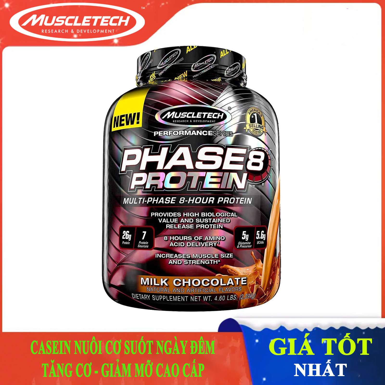 Sữa tăng cơ cao cấp Phase 8 của Muscle Tech hương Chocolate hộp 50 lần dùng hỗ trợ tăng cơ, giảm cân, đốt mỡ, tăng sức bền sức mạnh
