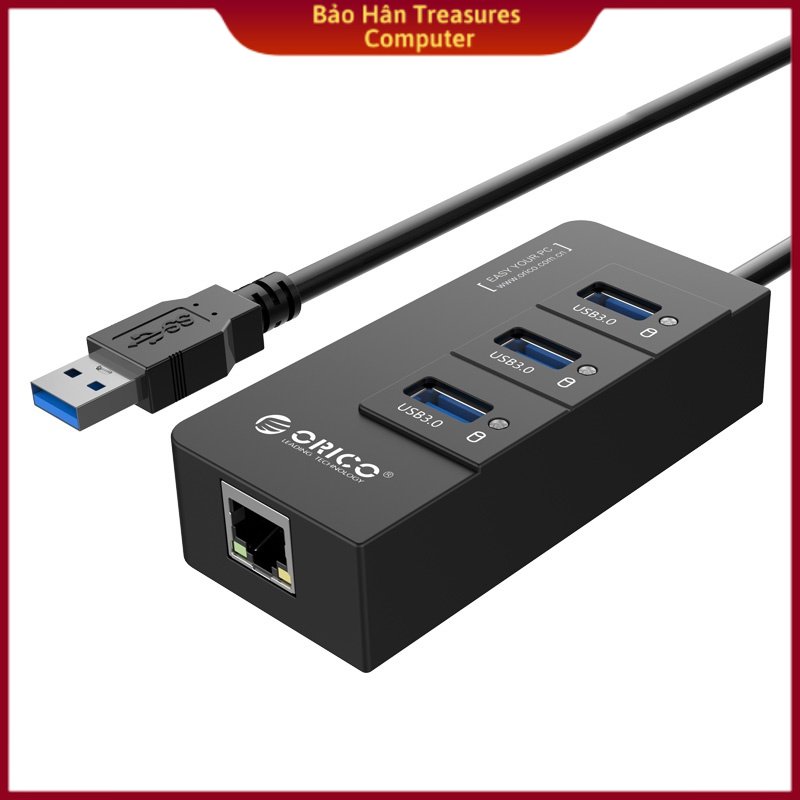 Set split orico usb hub 3 port usb 3.0 integrated lan port gigabit hr01-u3-genuine goods