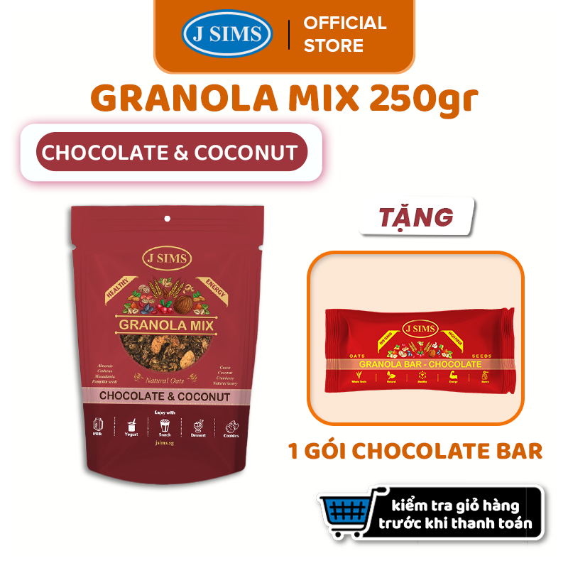 Gói Ngũ Cốc J Sims Granola Mix 250g Vị Chocolate & Coconut