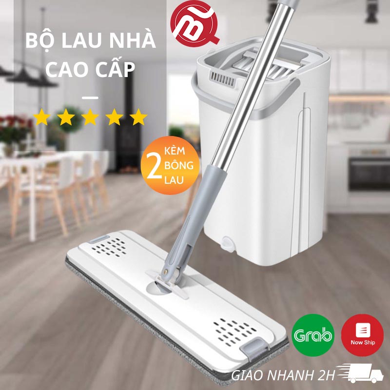 Bộ Cây Lau Nhà Thông Minh, Bộ Cây Lau Nhà Tự Vắt Xoay 360 Độ Kèm Thùng Tự Vắt Cao Cấp - Tặng 2 miếng vải lau