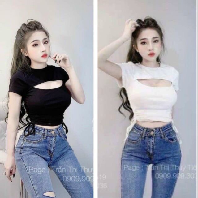 Áo Croptop Nữ Hở Ngực - Áo Thun Nữ Ôm Body Tay Ngắn Dây Rút 2 Bên Eo Chất Thun Borip Mịn Đẹp - Thời Trang Nữ Lyna's House Mã LH111