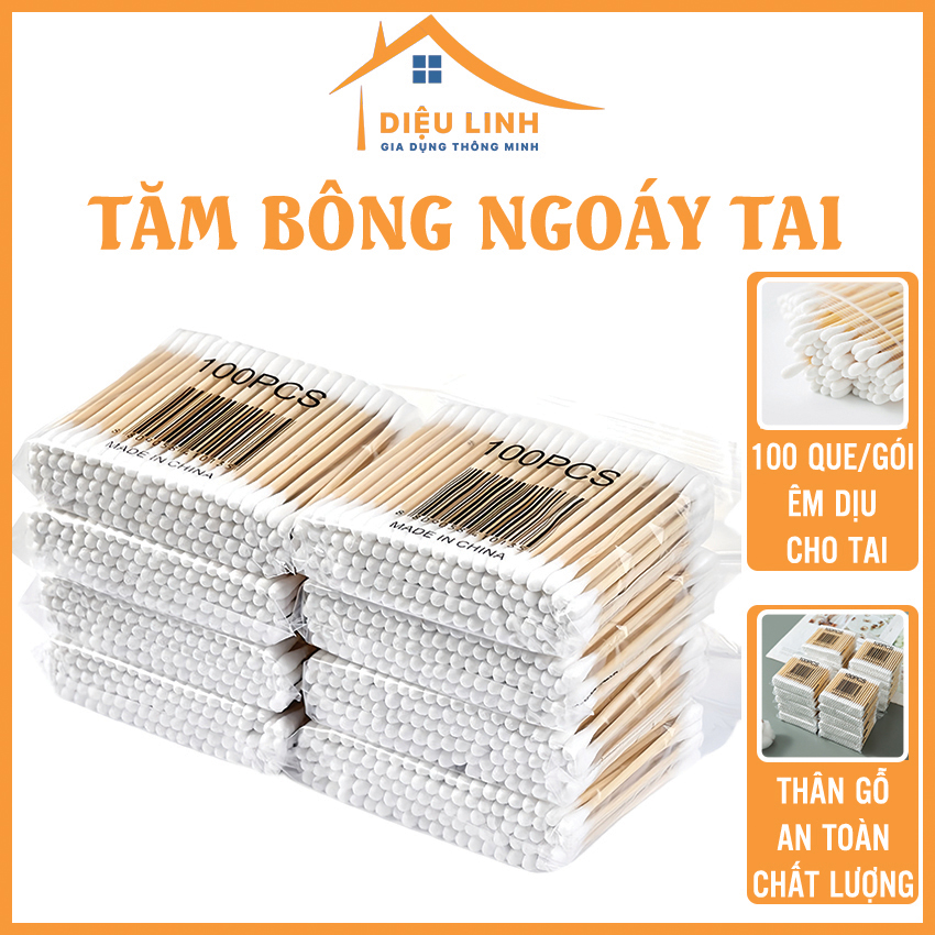 Tăm bông gói 100 chiếc bằng gỗ tre chắc chắn tiện lợi tăm bông ngoáy tai tre thân thiên môi trường an toàn tiện lợi tramanhshop